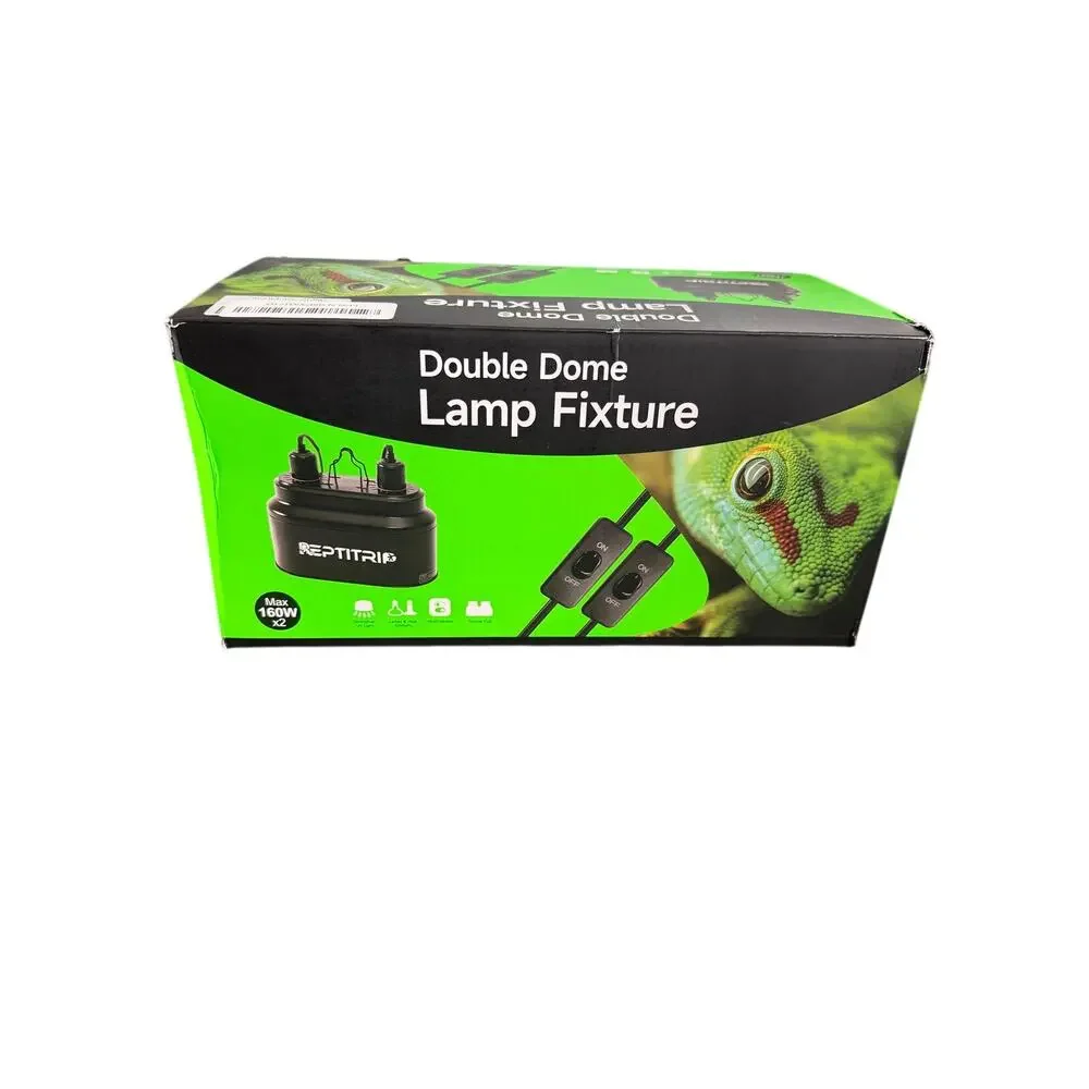 Reptitrio Double Dome Reptile Lamp Fixture Dual Bulb Heat Light 320W NIB